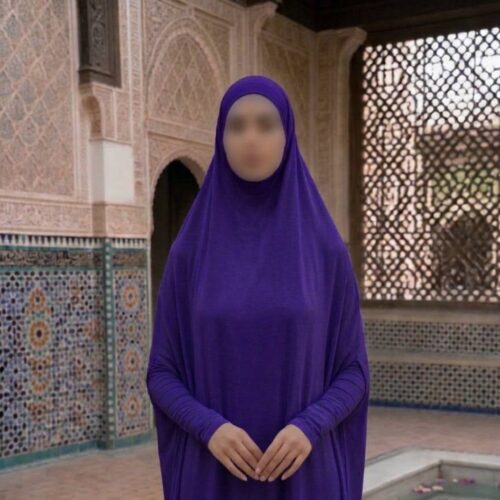 Ultra Lightweight Jersey Sleeved Custom Fit Muslim Prayer Clothes Dark Purple Jilbabs