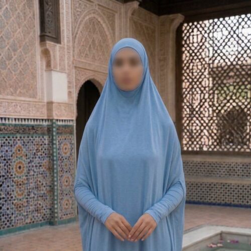 Ultra Lightweight Jersey Sleeved Sky Blue Muslim Prayer Clothes Jilbabs