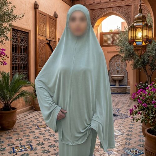 Ultra Lightweight Jersey Sleeveless Custom Fit Muslim Prayer Clothes Icy Sage Green Jilbabs